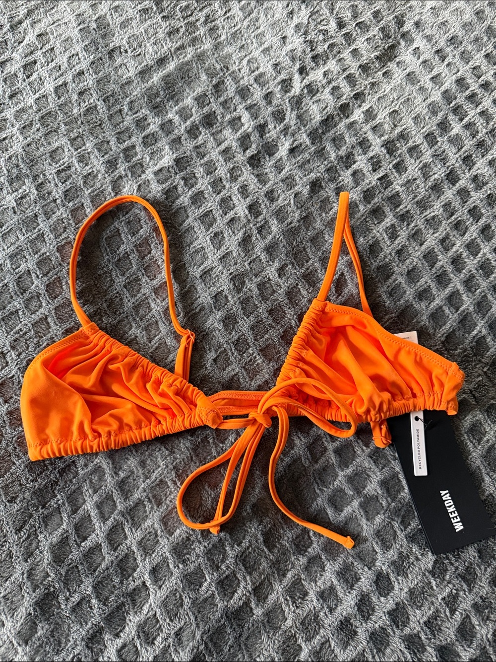 Weekday Bright Orange Ruched Triangle Bikini Top